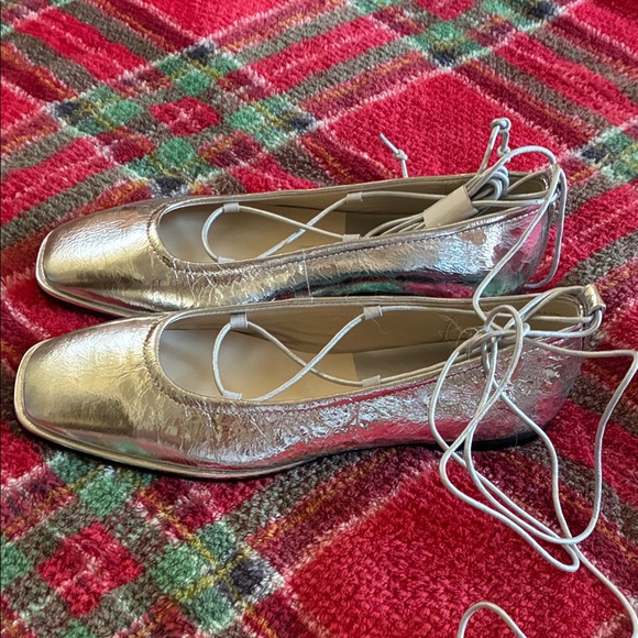 Dolce Vita Metallic Silver Leather Ballet Flats - Picture 1 of 5